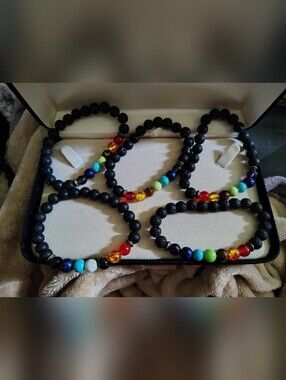 🪔5 NEW 7 Chakra Lava Rock Essential Oil Diffuser Bracelet